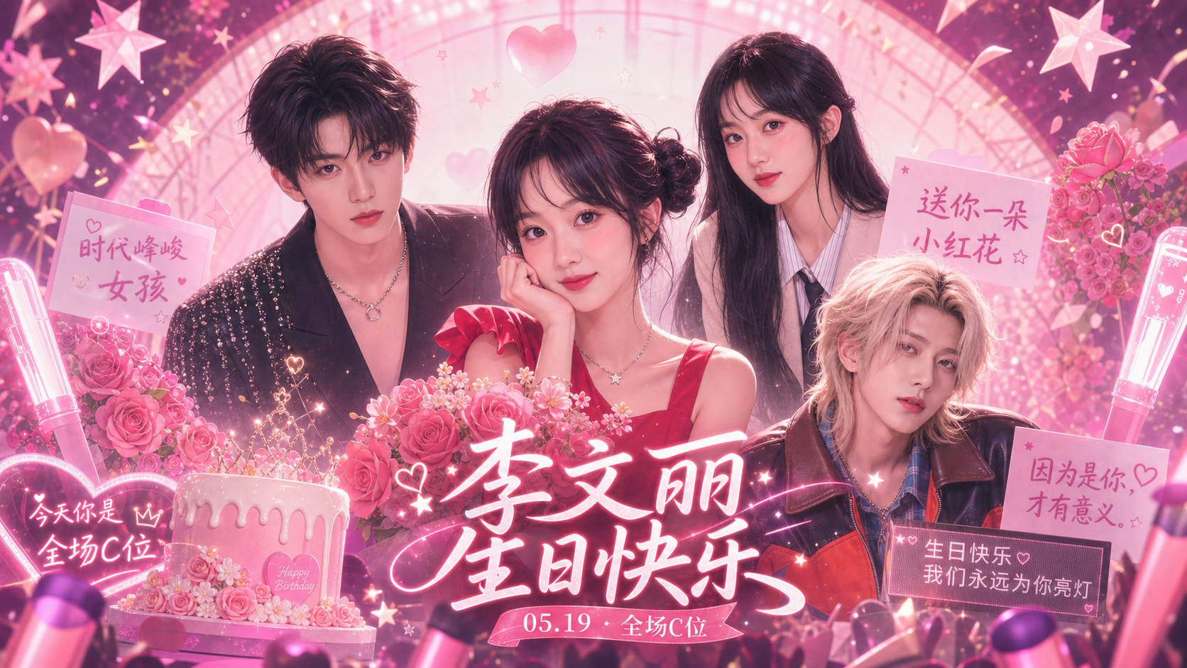 李文丽粉色生日AI应援海报